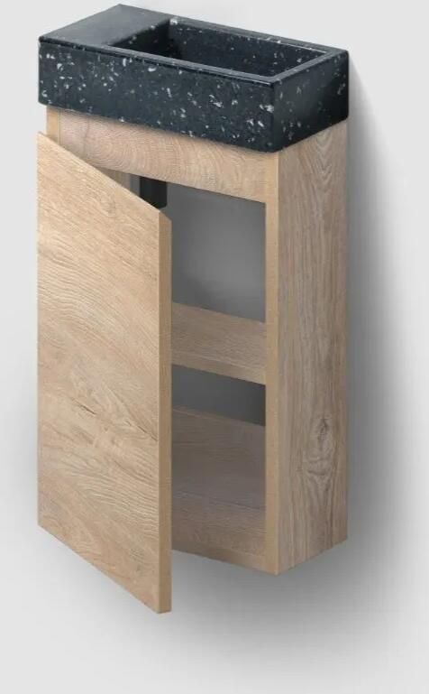 Clou Flush 3 toiletmeubel 36cm eiken linksdraaiend met fontein polyethyleen heelal zonder kraangat
