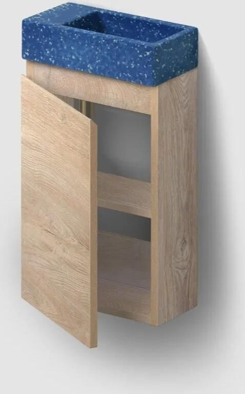 Clou Flush 3 toiletmeubel 36cm eiken linksdraaiend met fontein polyethyleen middernacht zonder kraangat