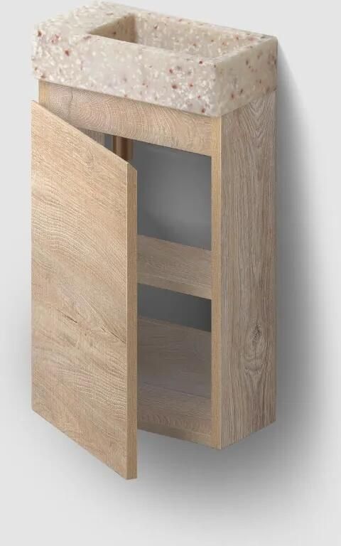 Clou Flush 3 toiletmeubel 36cm eiken linksdraaiend met fontein polyethyleen terra zonder kraangat