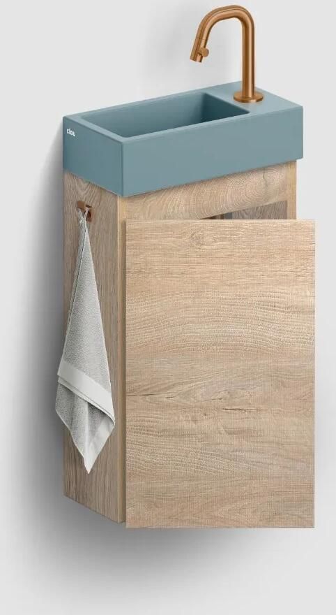 Clou Flush 3 toiletmeubel 36cm eiken linksdraaiend met keramische fontein blauwgrijs mat en kraangat