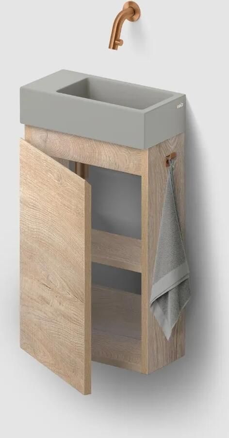 Clou Flush 3 toiletmeubel 36cm eiken linksdraaiend met keramische fontein grijs mat zonder kraangat