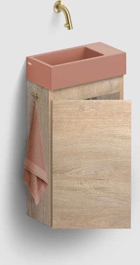 Clou Flush 3 toiletmeubel 36cm eiken linksdraaiend met keramische fontein roze mat zonder kraangat