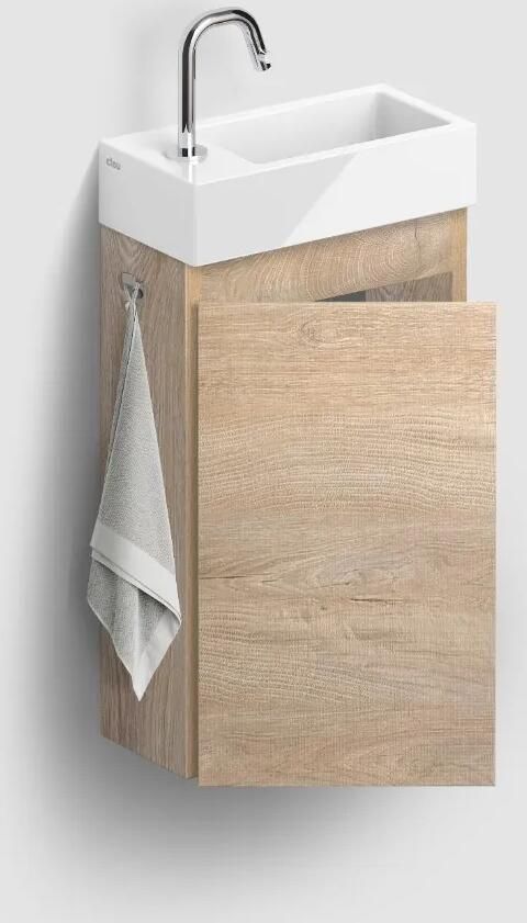 Clou Flush 3 toiletmeubel 36cm eiken linksdraaiend met keramische fontein wit glans en kraangat