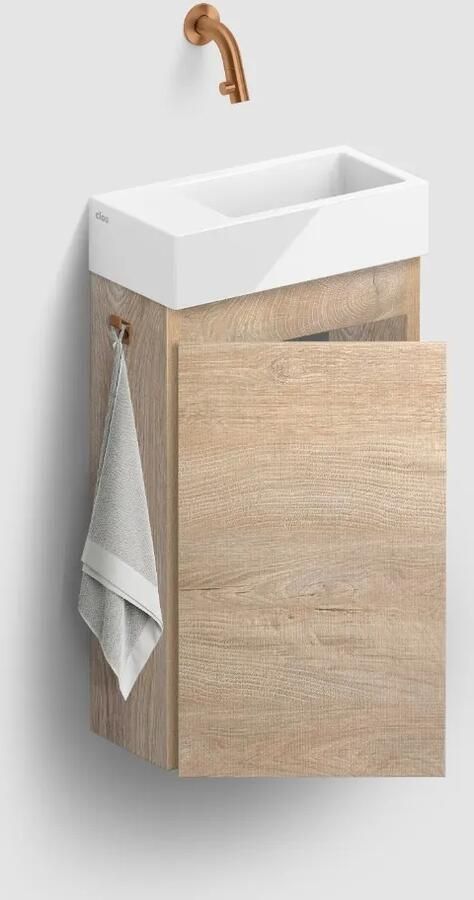 Clou Flush 3 toiletmeubel 36cm eiken linksdraaiend met keramische fontein wit glans zonder kraangat