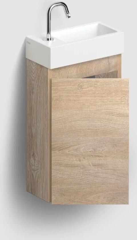Clou Flush 3 toiletmeubel 36cm eiken linksdraaiend met keramische fontein wit mat en kraangat