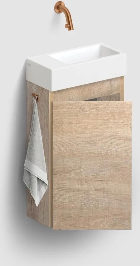 Clou Flush 3 toiletmeubel 36cm eiken linksdraaiend met keramische fontein wit mat zonder kraangat