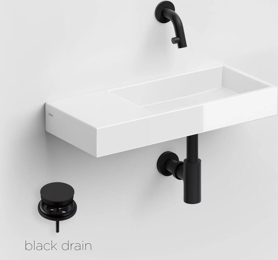 Clou Mini Wash Me keramische fontein 45cm wit glans met Kaldur toiletkraan zwart mat