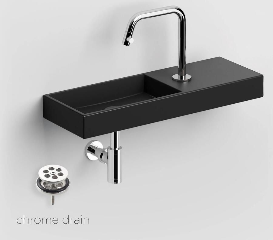 Clou Mini Wash Me keramische fontein 56cm zwart mat met Kaldur toiletkraan chroom