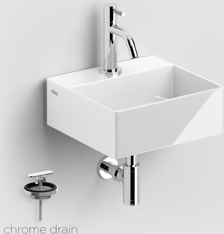 Clou New Flush 1 keramische fontein wit glans met Freddo toiletkraan chroom