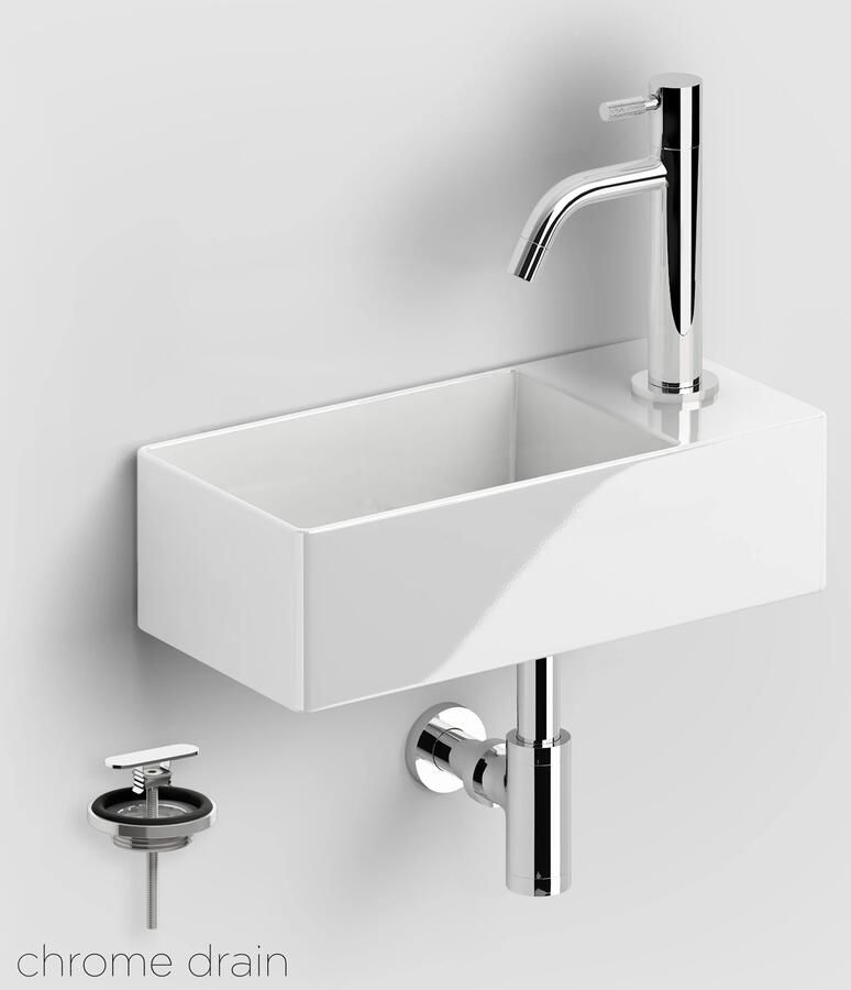 Clou New Flush 3 keramische fontein wit glans met Freddo toiletkraan chroom