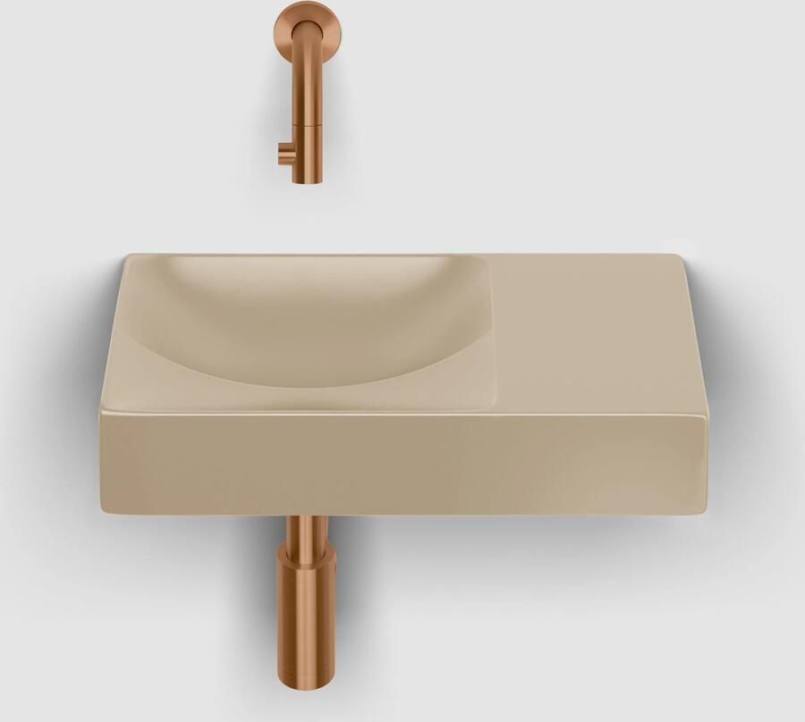 Clou Vale keramische fontein 38cm mosterd met Kaldur toiletkraan brons geborsteld PVD