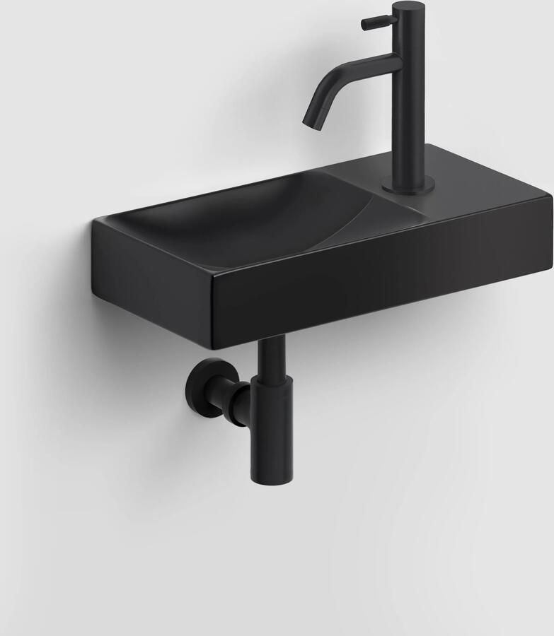 Clou Vale keramische fontein 38cm zwart mat met Freddo toiletkraan zwart mat