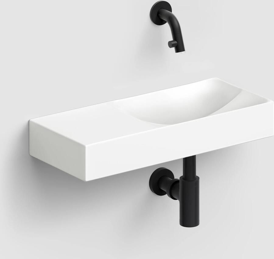 Clou Vale keramische fontein 45cm wit mat met Kaldur fonteinkraan zwart mat