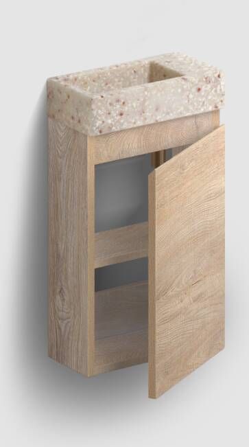 Clou Flush 3 toiletmeubel 36cm eiken rechtsdraaiend met fontein polyethyleen terra zonder kraangat