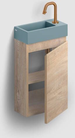 Clou Flush 3 toiletmeubel 36cm eiken rechtsdraaiend met keramische fontein blauwgrijs mat en kraangat