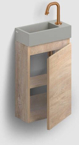 Clou Flush 3 toiletmeubel 36cm eiken rechtsdraaiend met keramische fontein grijs mat en kraangat