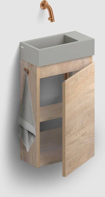 Clou Flush 3 toiletmeubel 36cm eiken rechtsdraaiend met keramische fontein grijs mat zonder kraangat