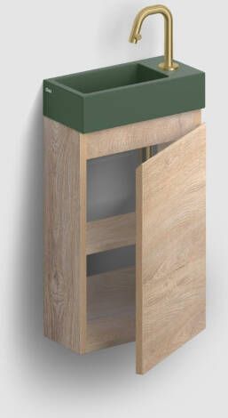 Clou Flush 3 toiletmeubel 36cm eiken rechtsdraaiend met keramische fontein groen mat en kraangat