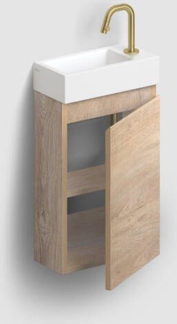 Clou Flush 3 toiletmeubel 36cm eiken rechtsdraaiend met keramische fontein wit glans en kraangat