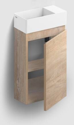 Clou Flush 3 toiletmeubel 36cm eiken rechtsdraaiend met keramische fontein wit glans zonder kraangat