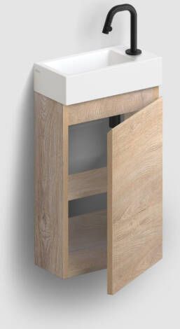 Clou Flush 3 toiletmeubel 36cm eiken rechtsdraaiend met keramische fontein wit mat en kraangat