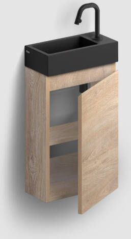 Clou Flush 3 toiletmeubel 36cm eiken rechtsdraaiend met keramische fontein zwart mat en kraangat