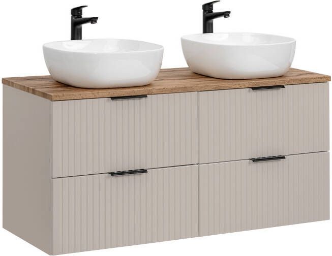 Comad Adele Cashmere badkamermeubel 120cm taupe met 2 waskommen en topblad eiken