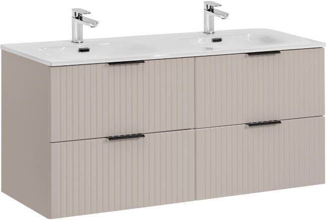 Comad Adele Cashmere badkamermeubel 120cm taupe met wastafel wit glans 2 kraangaten