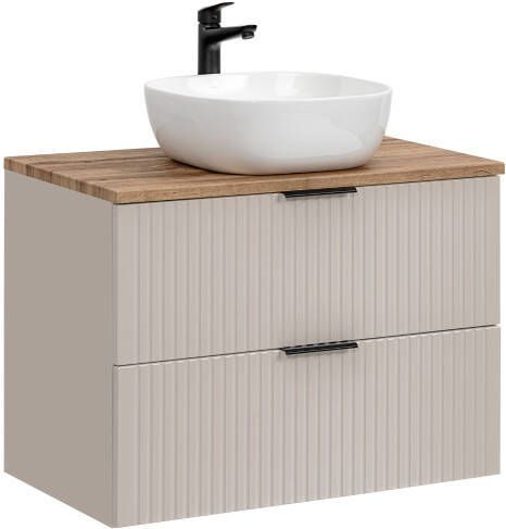 Comad Adele Cashmere badkamermeubel 80cm taupe met waskom en toppaneel eiken