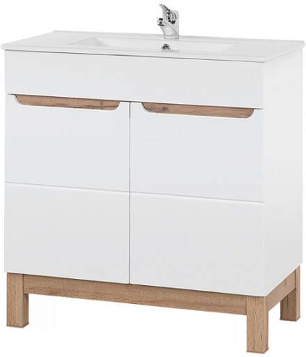 Comad Bali White badkamermeubel 80cm met witte wastafel en kraangat eiken wit