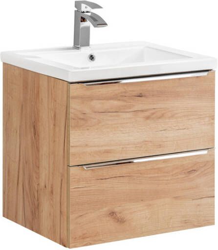 Comad Capri Oak badkamermeubel 60cm met witte wastafel en kraangat eiken