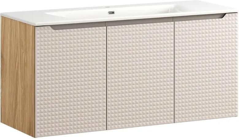 Comad Luxor Beige badmeubel 120cm met 3 deuren en enkele wastafel wit glans