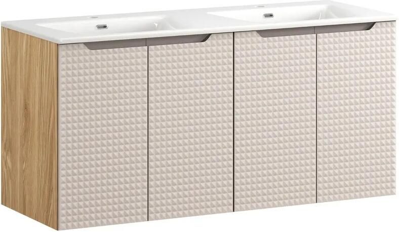 Comad Luxor Beige badmeubel 120cm met 4 deuren en dubbele wastafel wit glans
