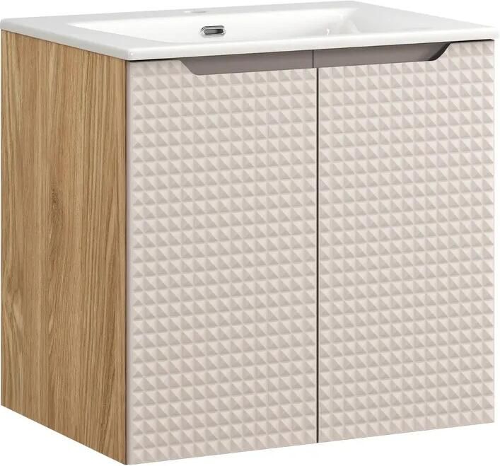 Comad Luxor Beige badmeubel 60cm met 2 deuren en wastafel wit glans