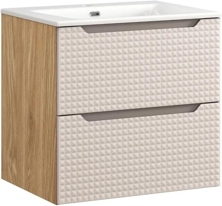 Comad Luxor Beige badmeubel 60cm met 2 lades en wastafel wit glans