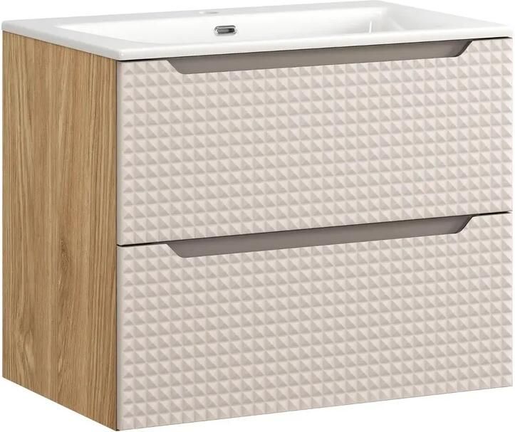 Comad Luxor Beige badmeubel 70cm met 2 lades en wastafel wit glans