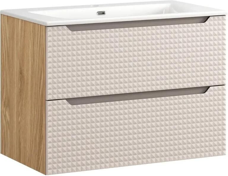 Comad Luxor Beige badmeubel 80cm met 2 lades en wastafel wit glans