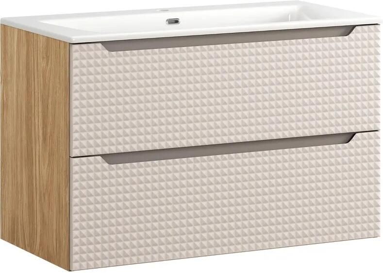 Comad Luxor Beige badmeubel 90cm met 2 lades en wastafel wit glans