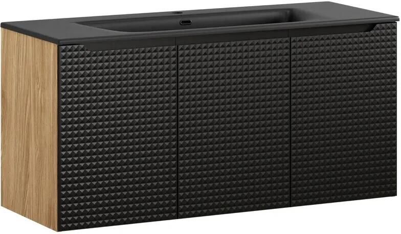 Comad Luxor Black badmeubel 120cm met 3 deuren en enkele wastafel zwart mat