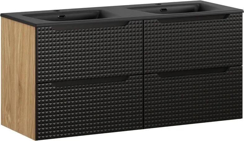 Comad Luxor Black badmeubel 120cm met 4 lades en dubbele wastafel zwart mat