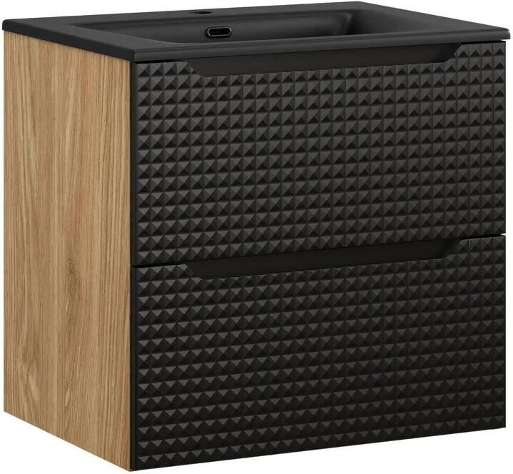 Comad Luxor Black badmeubel 60cm met 2 lades en wastafel zwart mat