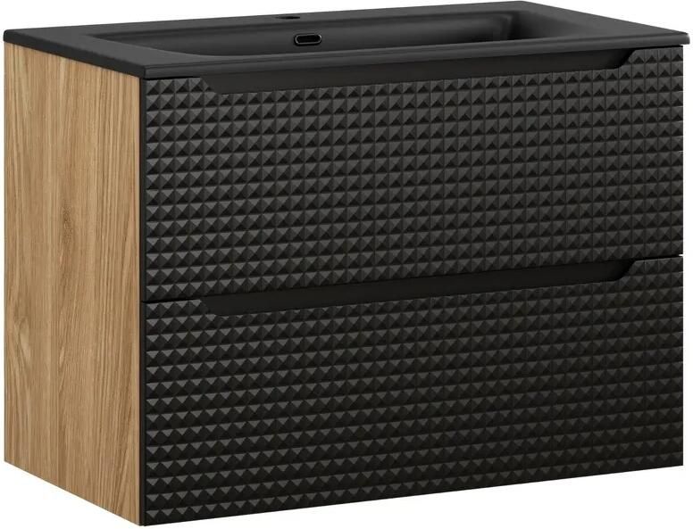 Comad Luxor Black badmeubel 80cm met 2 lades en wastafel zwart mat