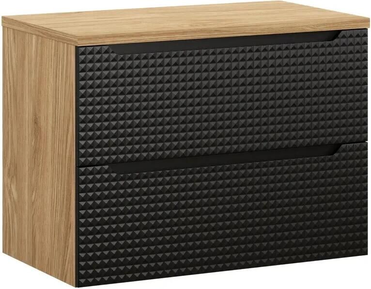 Comad Luxor Black badmeubel 80cm met 2 lades en wastafelblad