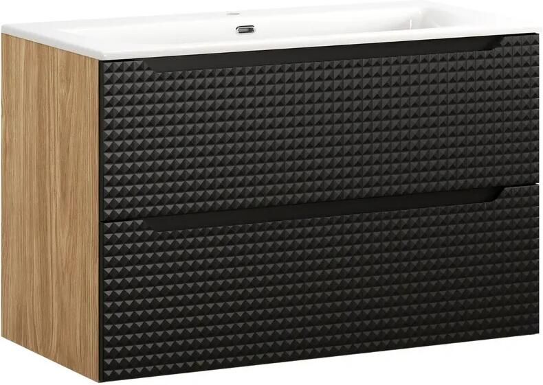 Comad Luxor Black badmeubel 90cm met 2 lades en wastafel wit glans