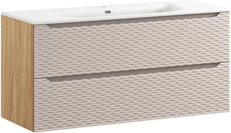 Comad Ocean Beige badmeubel 120cm met 2 lades en wastafel wit glans