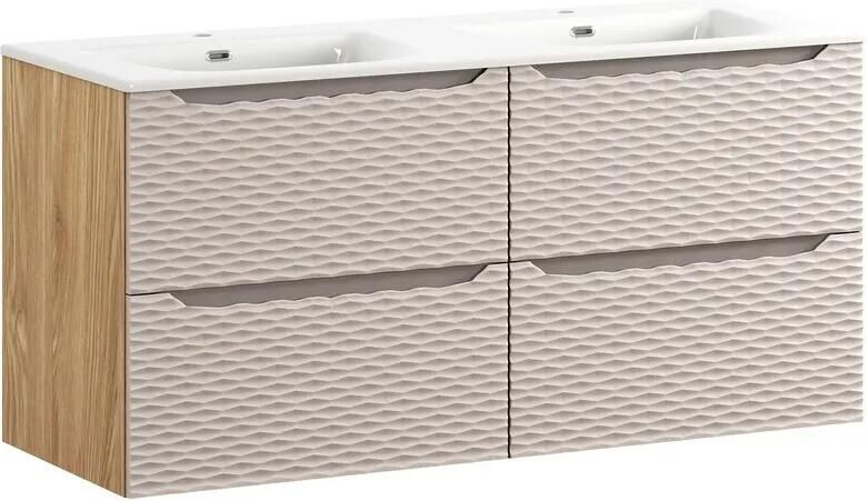 Comad Ocean Beige badmeubel 120cm met 4 lades en wastafel wit glans
