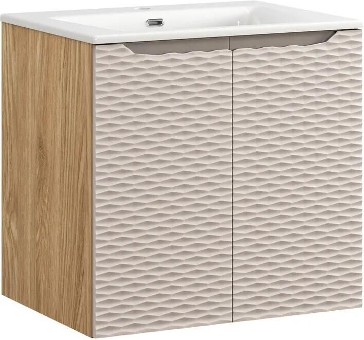 Comad Ocean Beige badmeubel 60cm met 2 deuren en wastafel wit glans