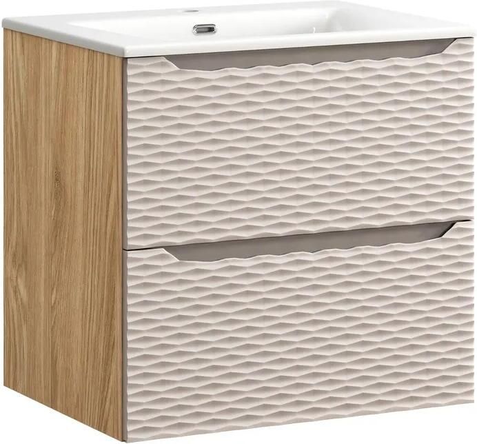 Comad Ocean Beige badmeubel 60cm met 2 lades en wastafel wit glans