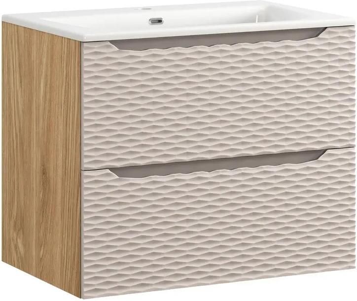 Comad Ocean Beige badmeubel 70cm met 2 lades en wastafel wit glans