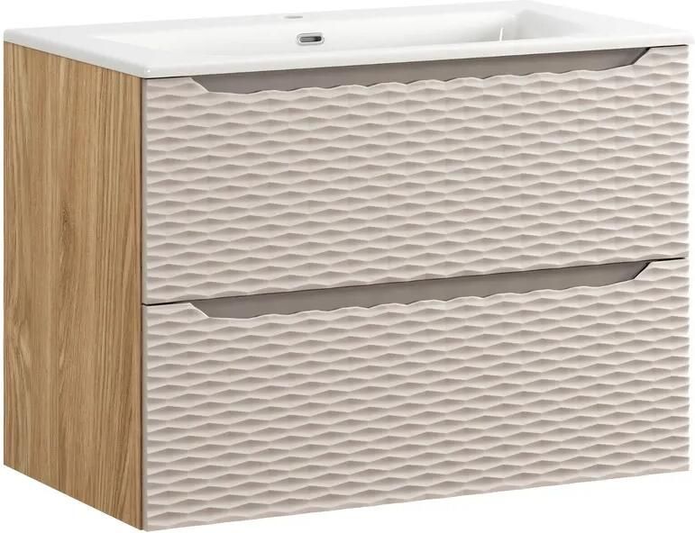 Comad Ocean Beige badmeubel 80cm met 2 lades en wastafel wit glans
